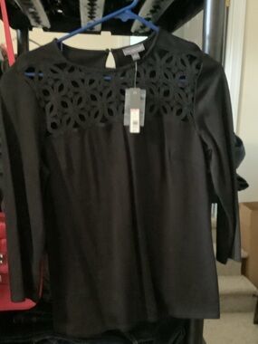 The Limited Black Long-Sleeve Laser-Cut Yoke Top